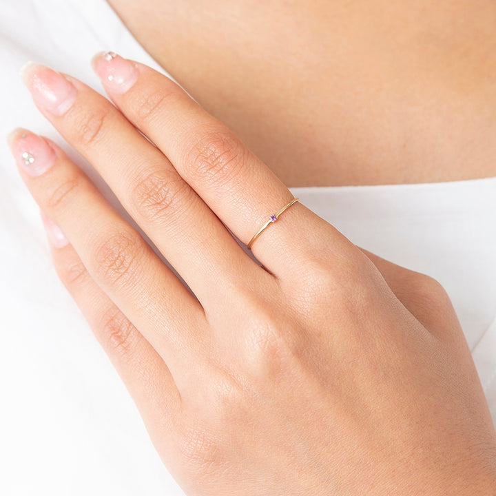 【2月 誕生石】K10YG 1粒アメジスト誕生石リング 
/ 誕生石ピンキーリング 1~18号
【オーダーメイド商品】