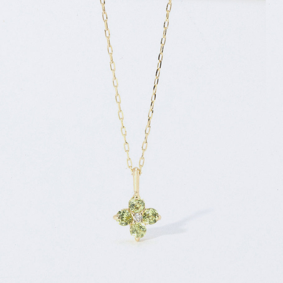 K10YG ペリドット お花 ダイヤ ネックレス