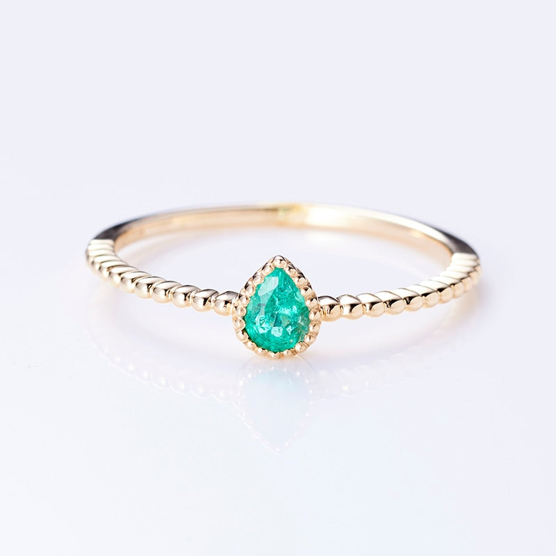 May Birthstone: 10K Yellow Gold Single Emerald Enfys Birthstone Ring / Birthstone Pinky Ring, Sizes 1-18 [Custom-Made]