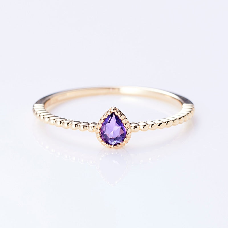 February Birthstone: 10K Yellow Gold Single Amethyst Enfys Birthstone Ring / Birthstone Pinky Ring, Sizes 1-18 [Custom Order]