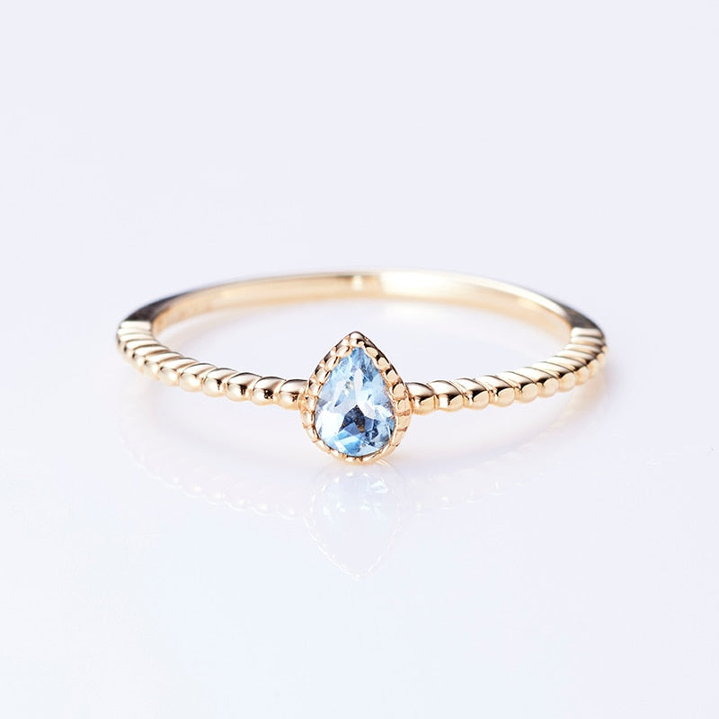 March Birthstone: 10K Yellow Gold Enfys Birthstone Ring with a Single Aquamarine / Birthstone Pinky Ring, Sizes 1-18 [Custom Order]