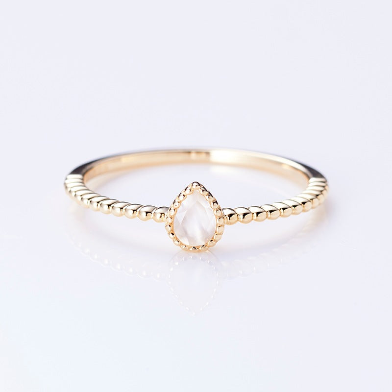 June Birthstone: 10K Yellow Gold Enfys Birthstone Ring with a Single Moonstone / Birthstone Pinky Ring, Sizes 1-18 [Custom-Made]