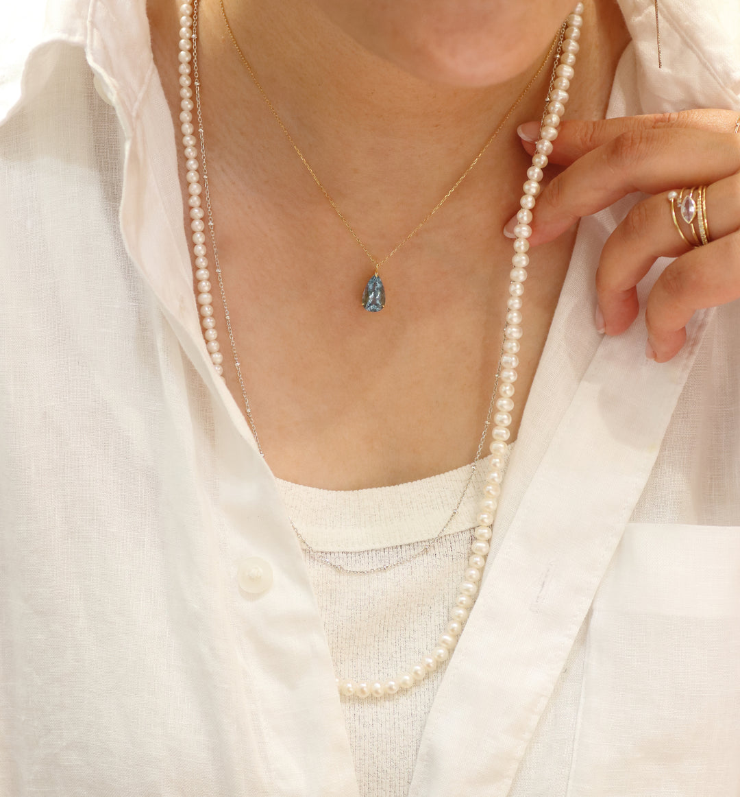Silver freshwater pearl long necklace 70cm (mantle)