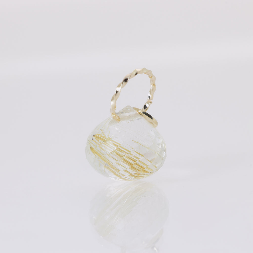 K10YG Rutilated Quartz Dewdrop Pendant Top