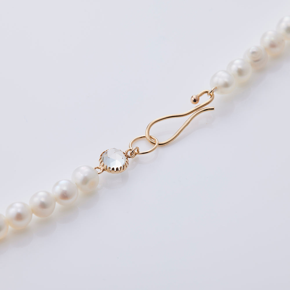 K10YG Freshwater Pearl Single Strand Necklace M (Blue Topaz Rose Cut)
