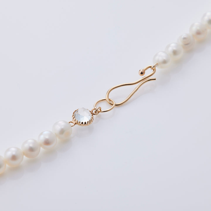 K10YG Freshwater Pearl Single Strand Necklace M (Blue Topaz Rose Cut)