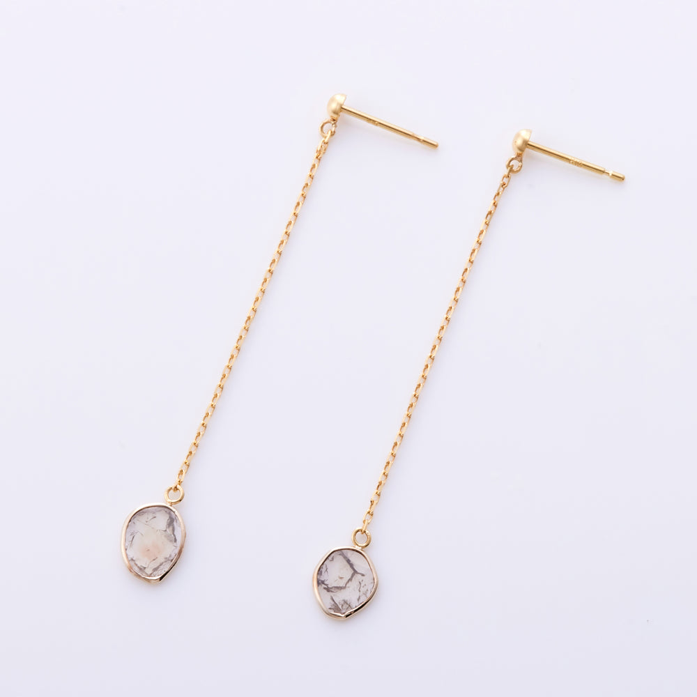 K18YG Organic Diamond Long Post Earrings