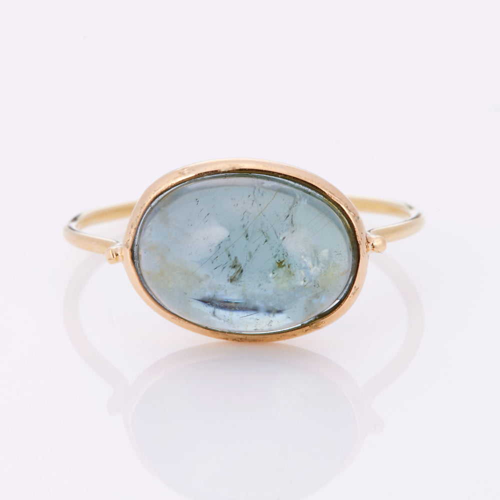 18K Yellow Gold Tourmaline Blue OV Cabochon Ring
