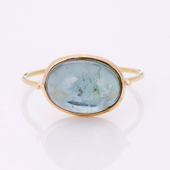 K18YG トルマリン ブルー OV カボション リング