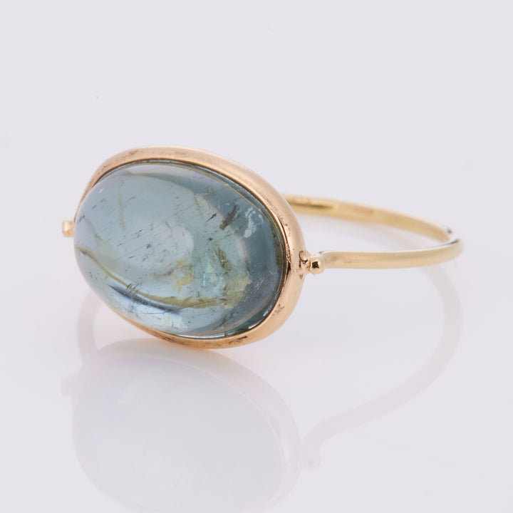 K18YG トルマリン ブルー OV カボション リング