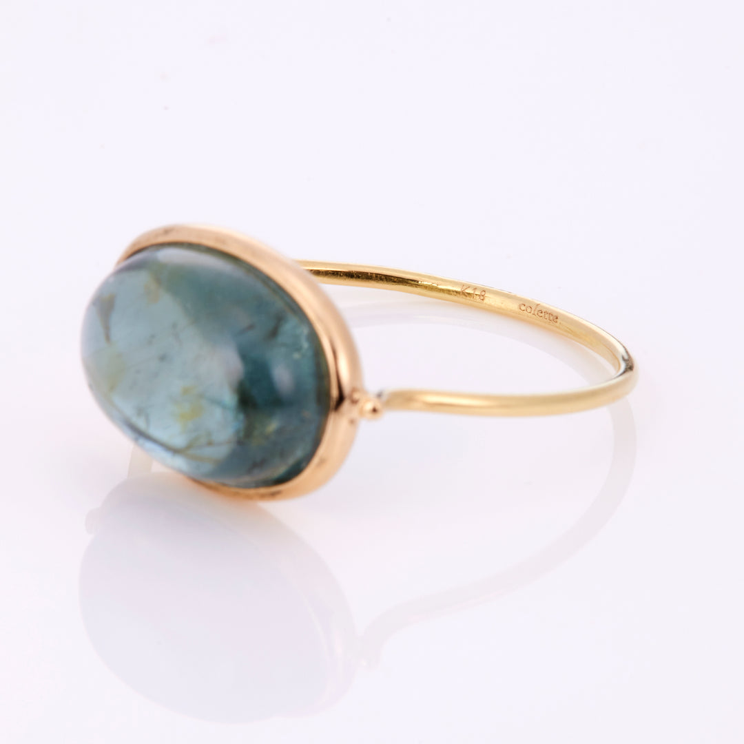 K18YG トルマリン ブルー OV カボション リング