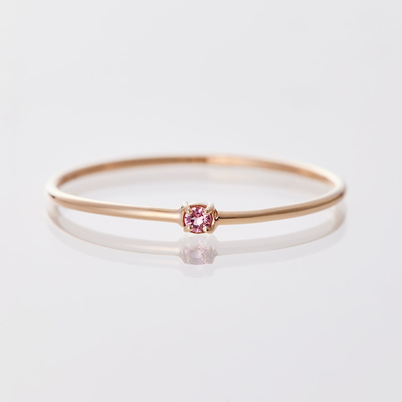[October Birthstone] K10YG
 Single Pink Tourmaline Birthstone Ring / Birthstone Pinky Ring
 Sizes 1 to 18 [Custom-made products]