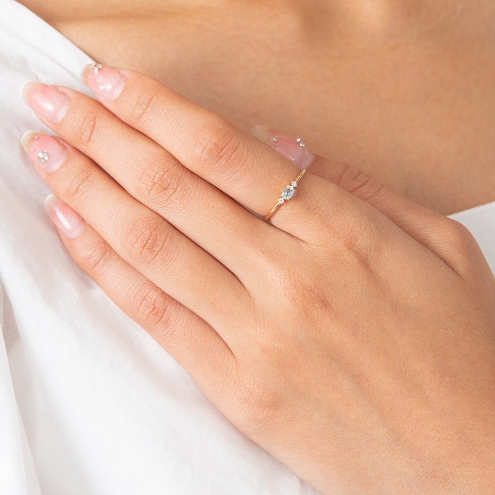 [March Birthstone] 10K Yellow Gold Aquamarine Diamond Birthstone Ring / Birthstone Pinky Ring, Sizes 1-18 [Custom-Made]