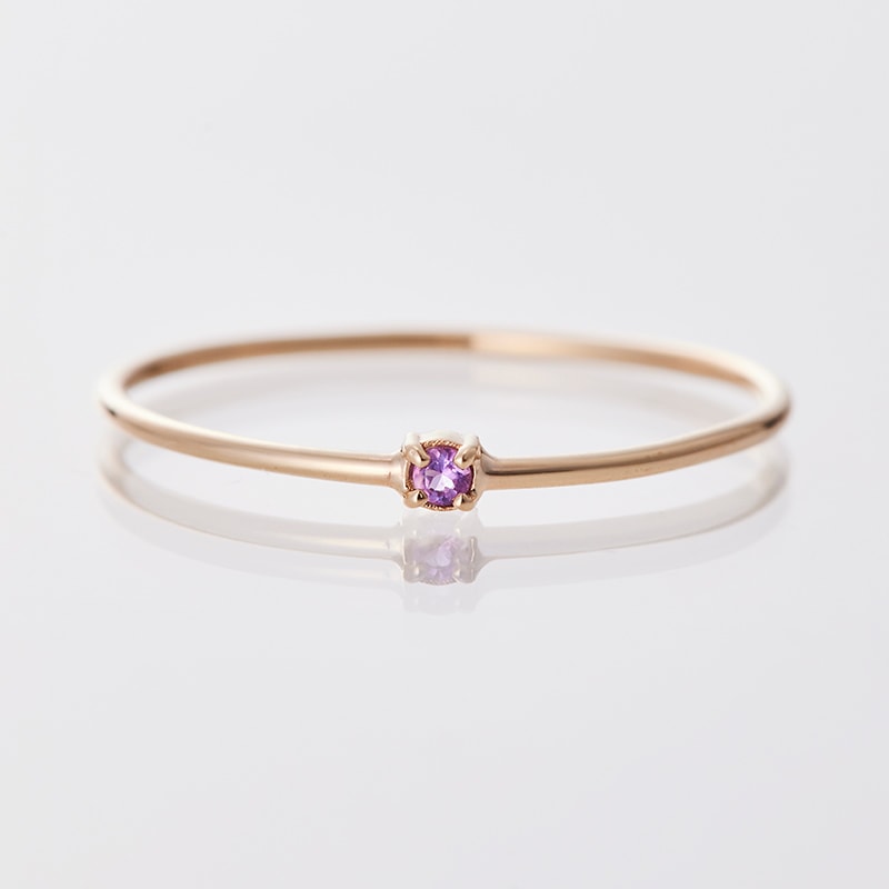 [February Birthstone] K10YG Single Amethyst Birthstone Ring
 / Birthstone pinky rings, sizes 1-18
 [Custom-made products]