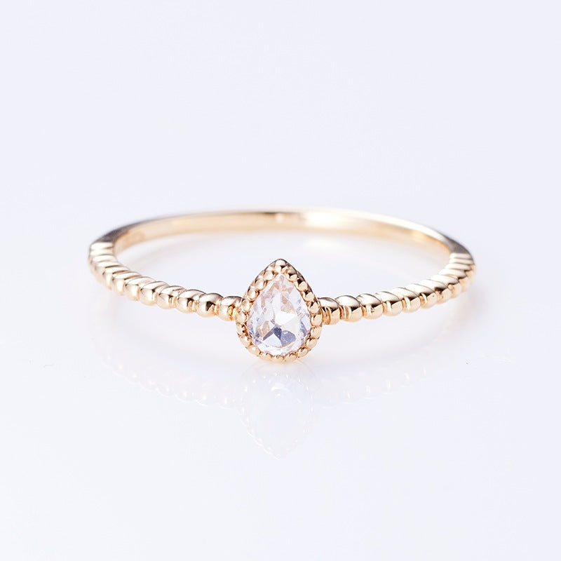 April Birthstone: 10K Yellow Gold Enfys Birthstone Ring with a Single White Topaz / Birthstone Pinky Ring, Sizes 1-18 [Custom Order]