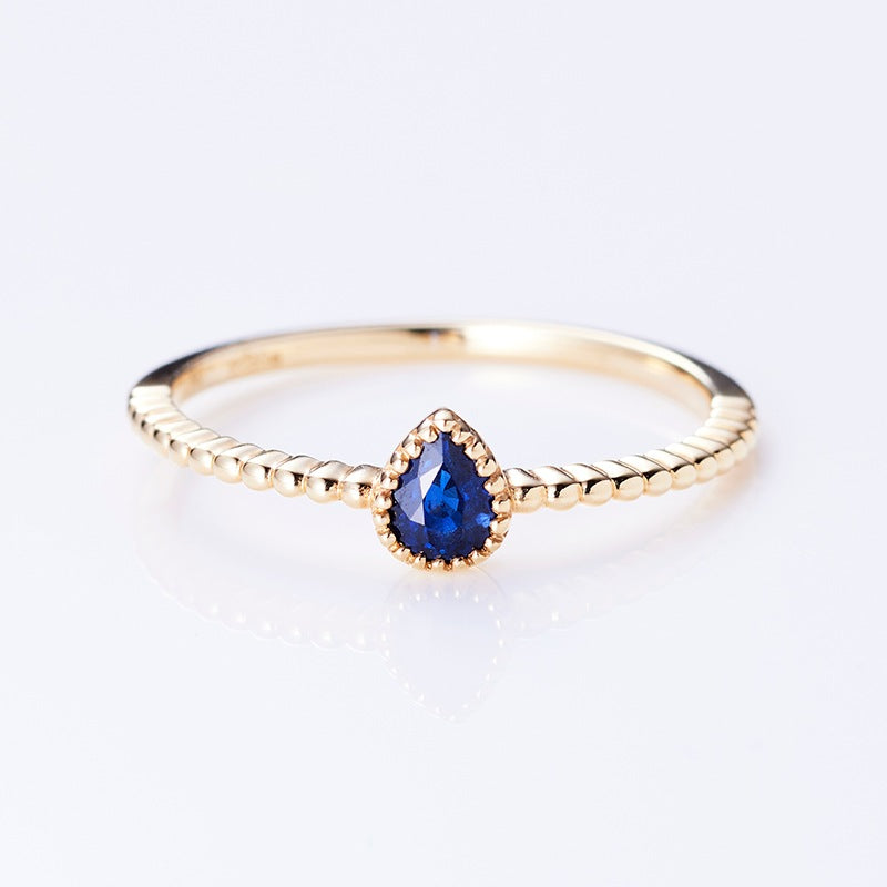 [September Birthstone] 10K Yellow Gold Single Sapphire Enfys Birthstone Ring / Birthstone Pinky Ring, Sizes 1-18 [Custom-Made]