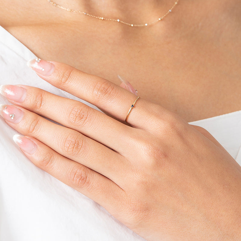 9月 誕生石】K10YG 1粒サファイア誕生石リング / 誕生石ピンキーリング