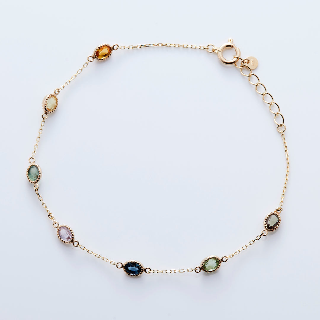 K10YG Multicolor Sapphire Oval Bracelet