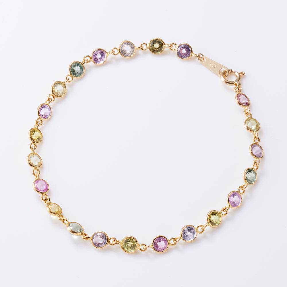 K10YG Precious Sapphire Round Cut Single Bracelet