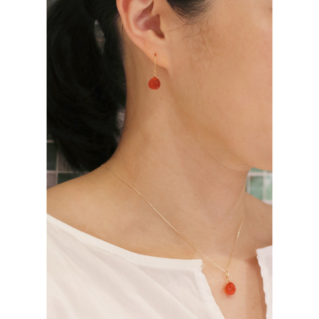 カーネリアン マロン 1粒 ピアス