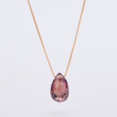 10K Yellow Gold Precious Sapphire Pear-Shaped Cut V-Chain Necklace, Burgundy