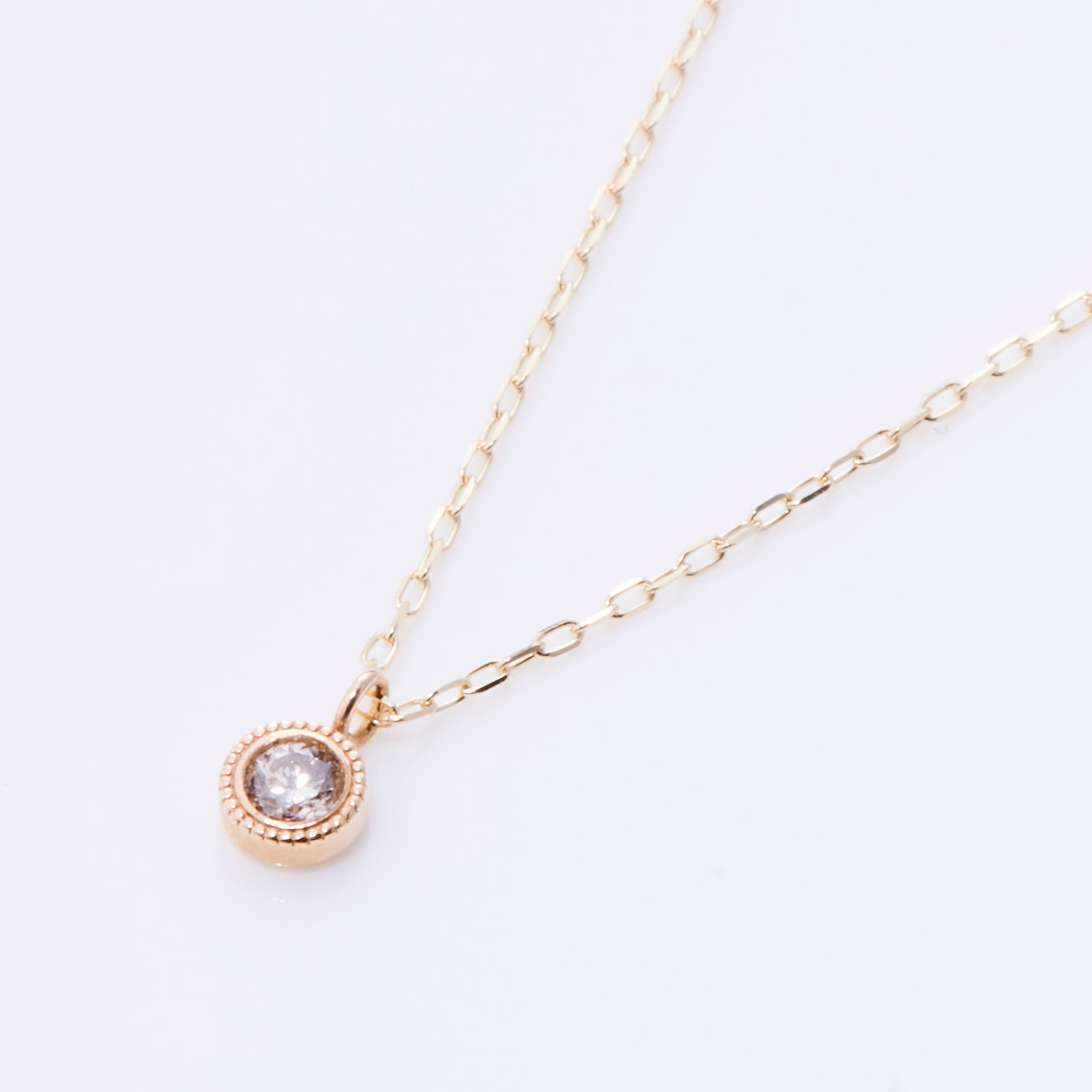 K10YG 1粒ダイヤ ミルグレイン ネックレス (M) – COLETTE GIFT