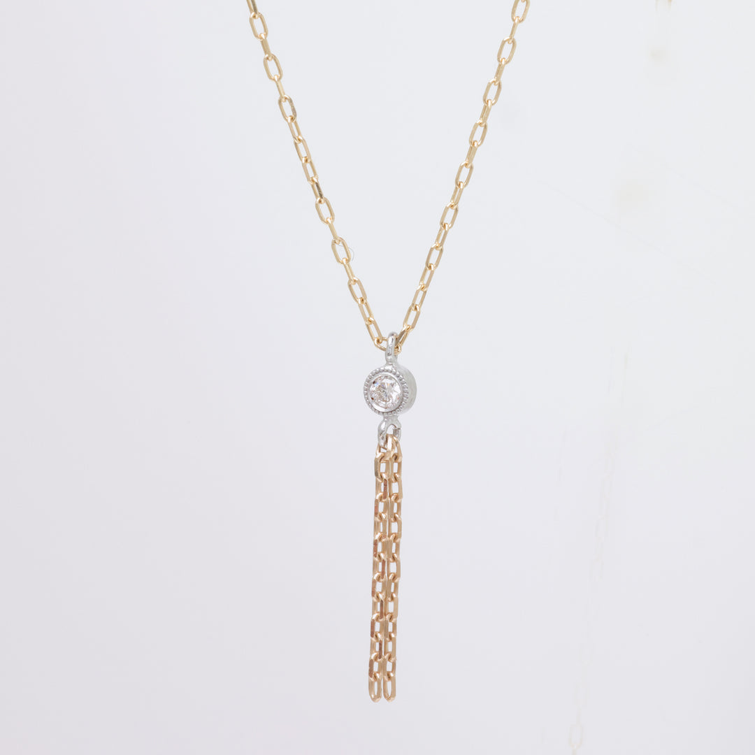 【Winter Limited】K10YG 1粒ダイヤ ミルグレイン タッセル ネックレス
