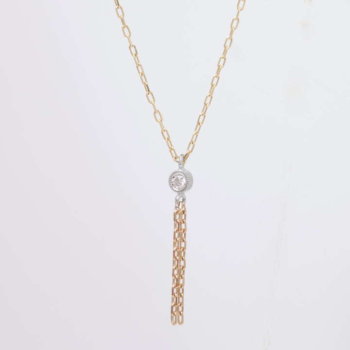 【Winter Limited】K10YG 1粒ダイヤ ミルグレイン タッセル ネックレス