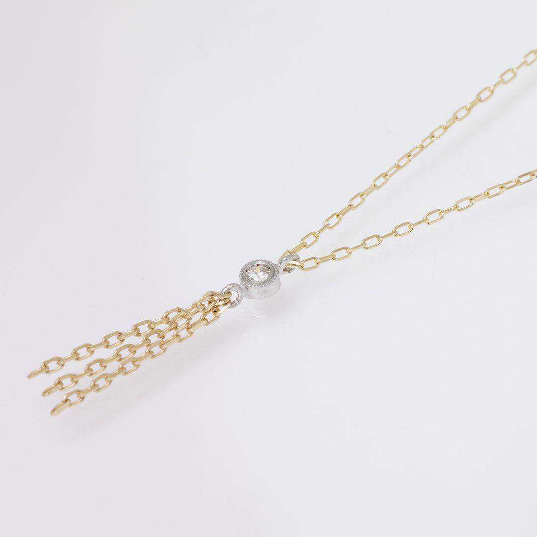 【Winter Limited】K10YG 1粒ダイヤ ミルグレイン タッセル ネックレス