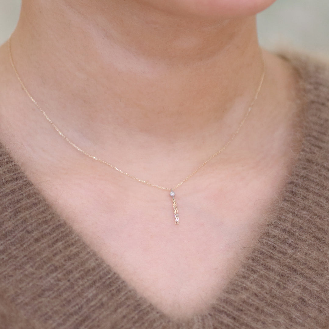 【Winter Limited】K10YG 1粒ダイヤ ミルグレイン タッセル ネックレス