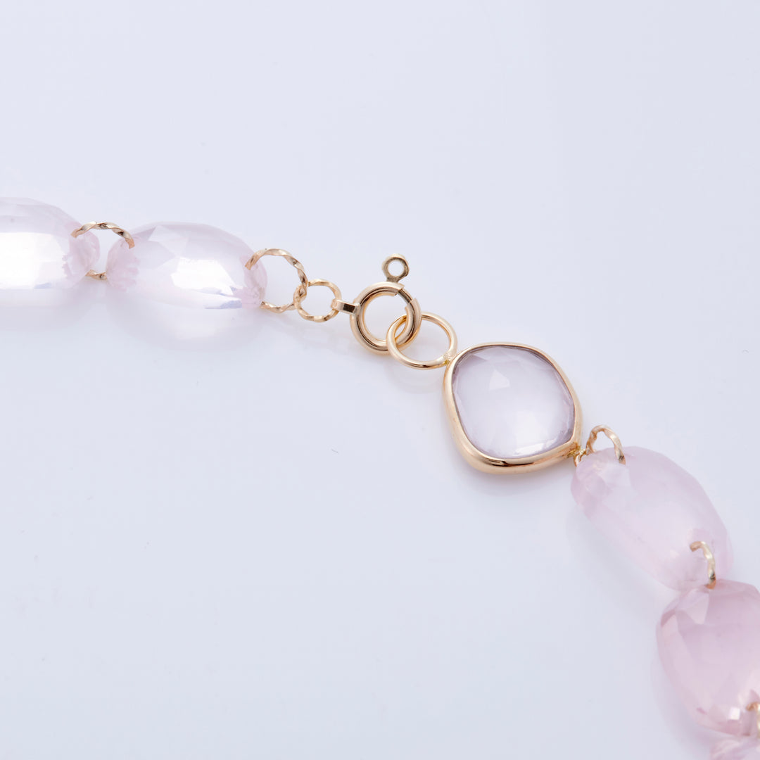 K10YG Spring Necklace Rose Quartz