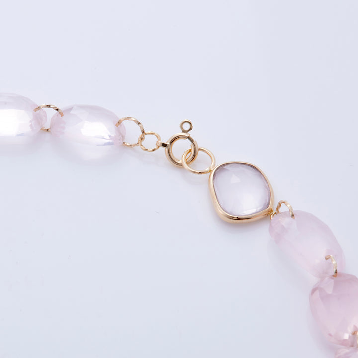 K10YG Spring Necklace Rose Quartz