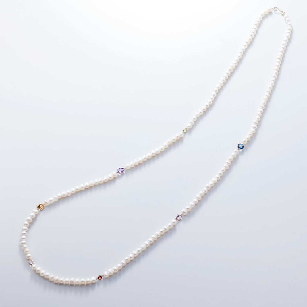 K10YG ビジュー パール ロングネックレス