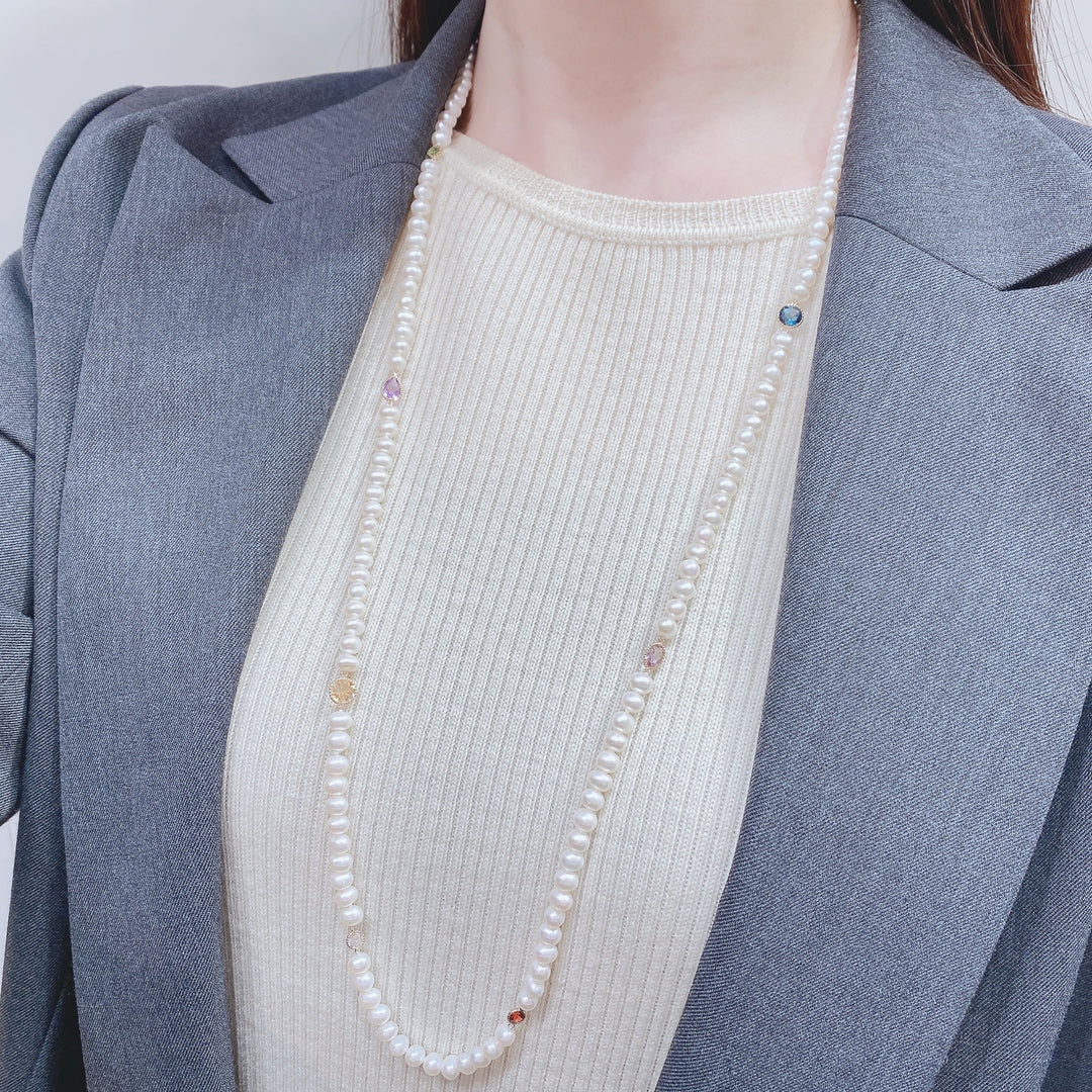 K10YG ビジュー パール ロングネックレス