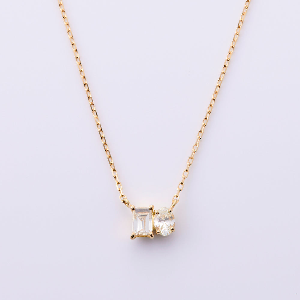 K18YG ダイヤ オーバル×バゲット ツイン ネックレス（0.3ct)