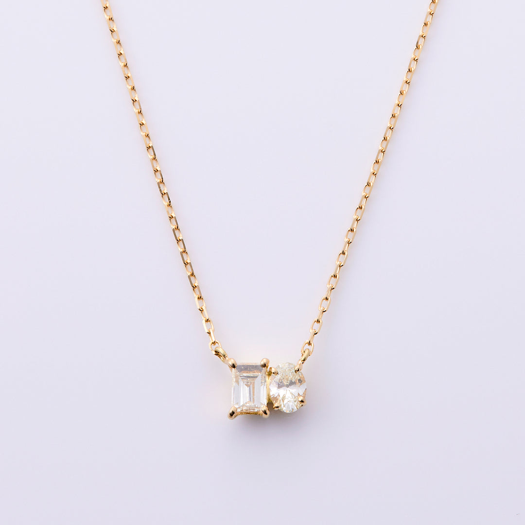 K18YG ダイヤ オーバル×バゲット ツイン ネックレス（0.3ct)