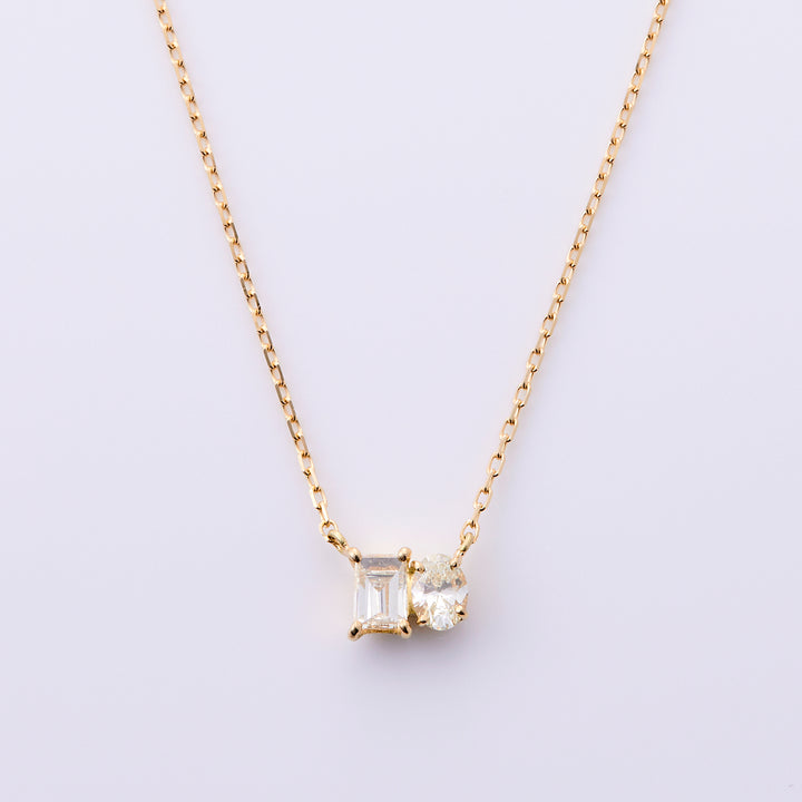 K18YG ダイヤ オーバル×バゲット ツイン ネックレス（0.3ct)