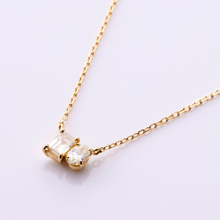K18YG ダイヤ オーバル×バゲット ツイン ネックレス（0.3ct)