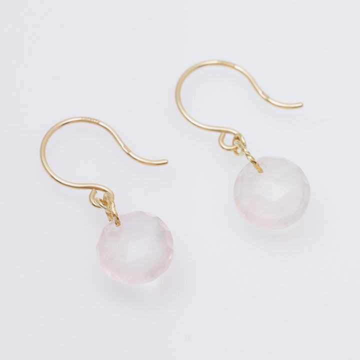 K10YG ローズクォーツ コインカット ピアス