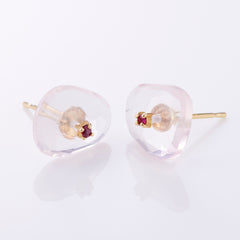 K18YG ローズクォーツ ローズカット×ルビー ポストピアス