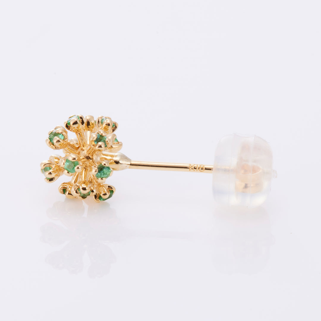 K18YG Emerald Dandelion Post Earrings