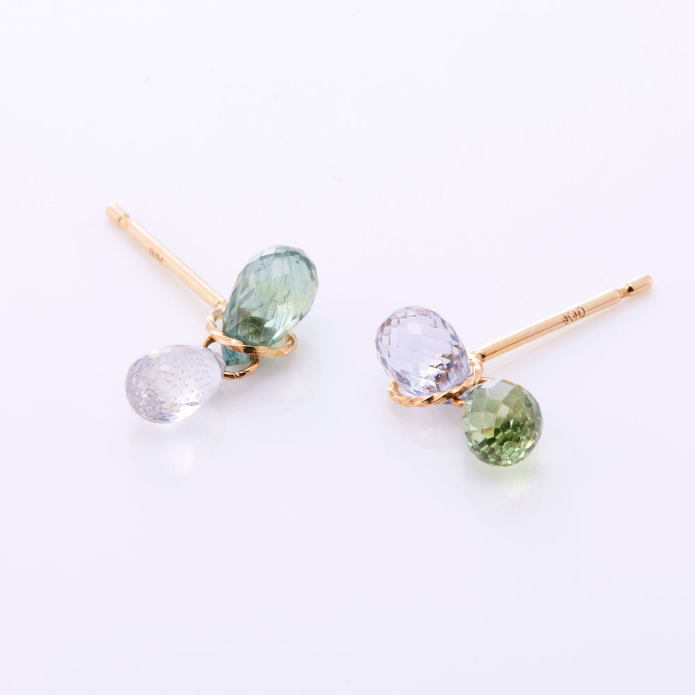 K10YG Precious Sapphire Reversible Post Earrings Green