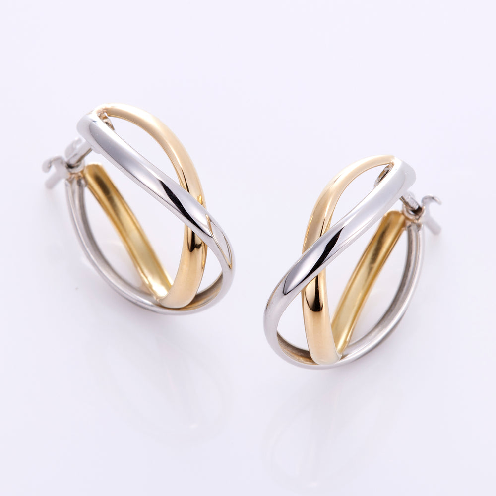 K18YG×Pt double hoop earrings