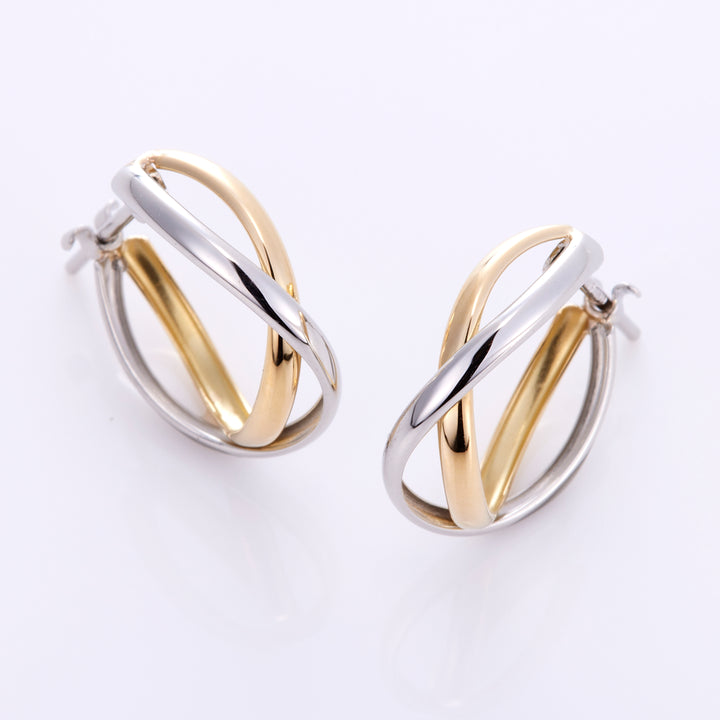 K18YG×Pt double hoop earrings