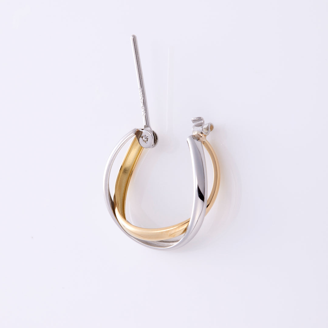 K18YG×Pt double hoop earrings