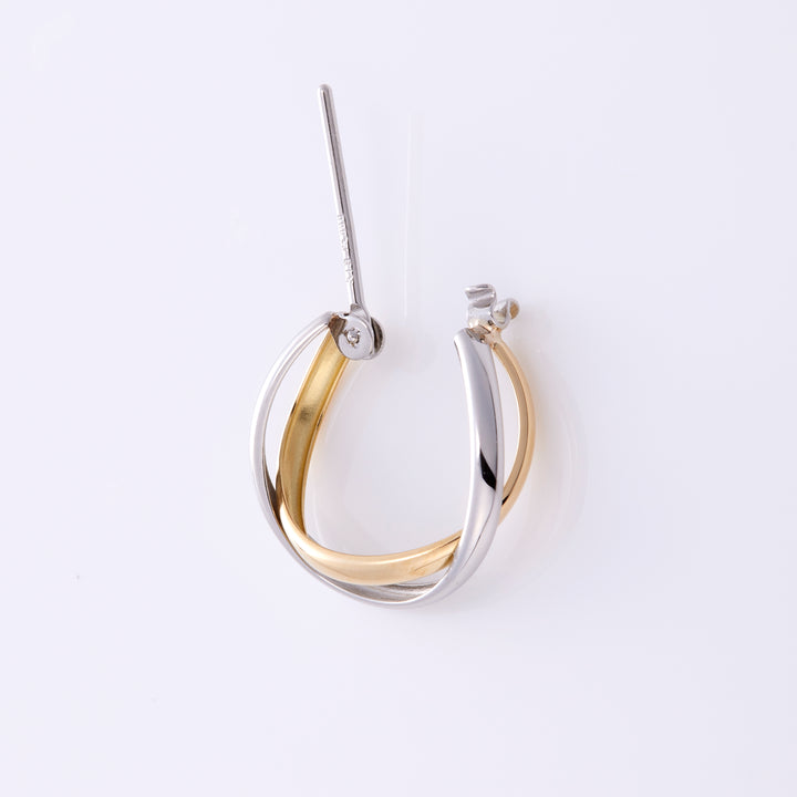 K18YG×Pt double hoop earrings