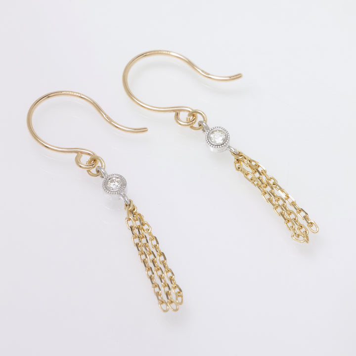 【Winter Limited】K10YG 1粒ダイヤ ミルグレイン タッセル ピアス