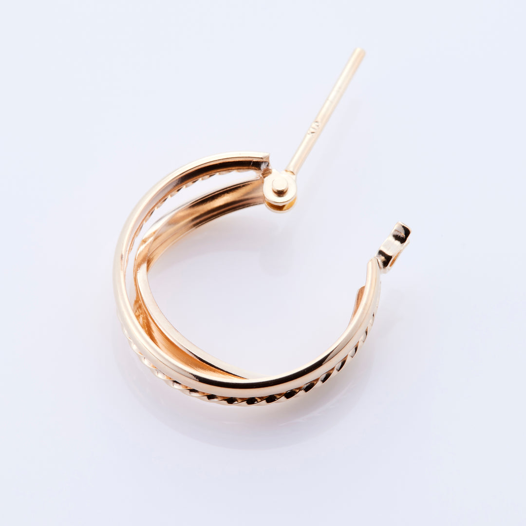 K10YG 3-row hoop earrings