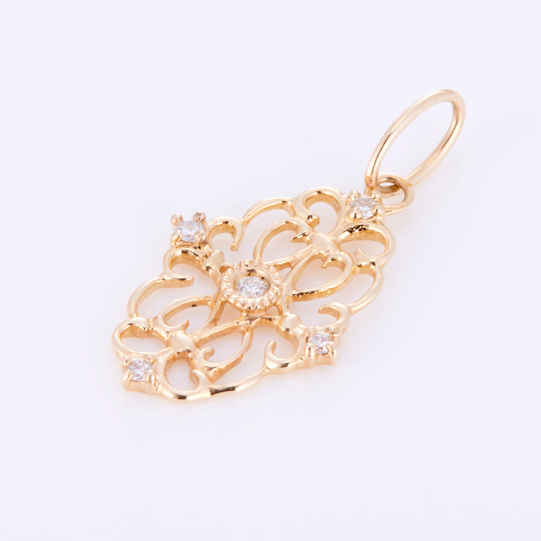 Diamond Sukashi Motif Pendant Top K10YG