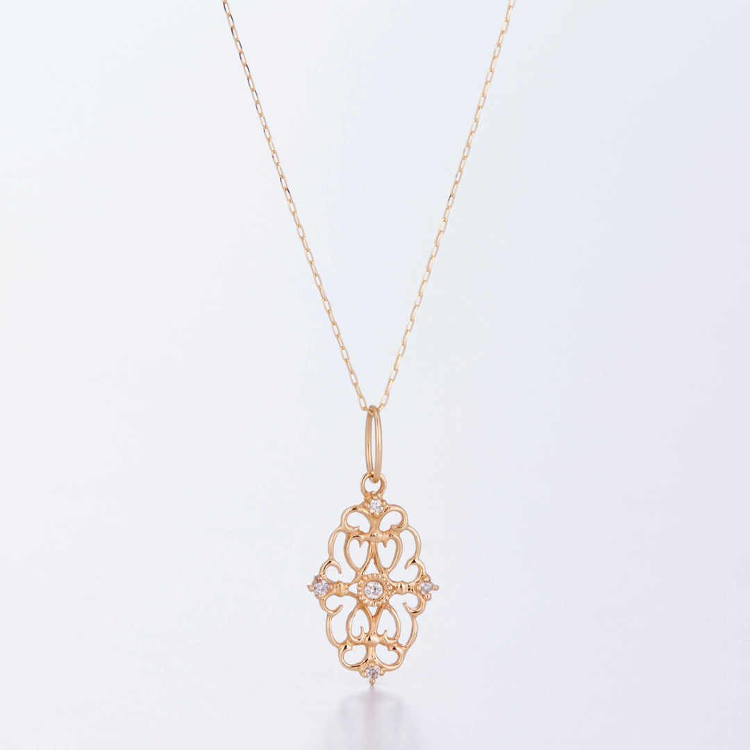 Diamond Sukashi Motif Pendant Top K10YG